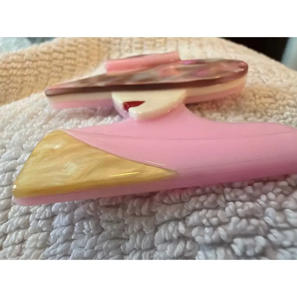 Vintage Pink Lucite Lady Brooch Wide Brim Hat Figural Pin Art Deco Style 2.5